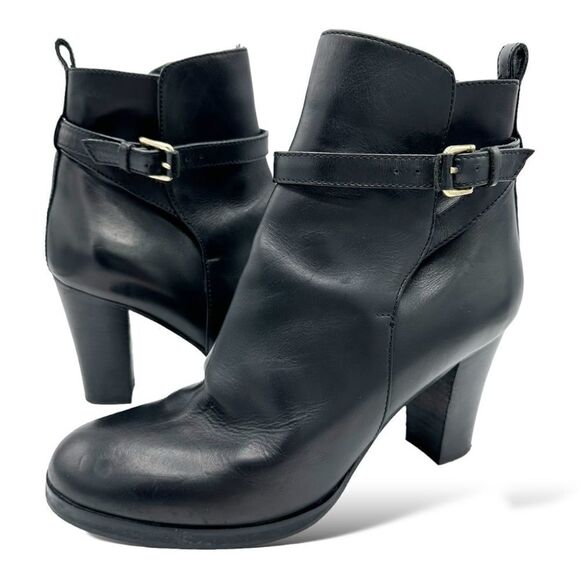 J.CREW Ankle Boots Platform Sz. 9 Black Leather Belted Made in ITALY Women's 10 - Picture 2 of 12